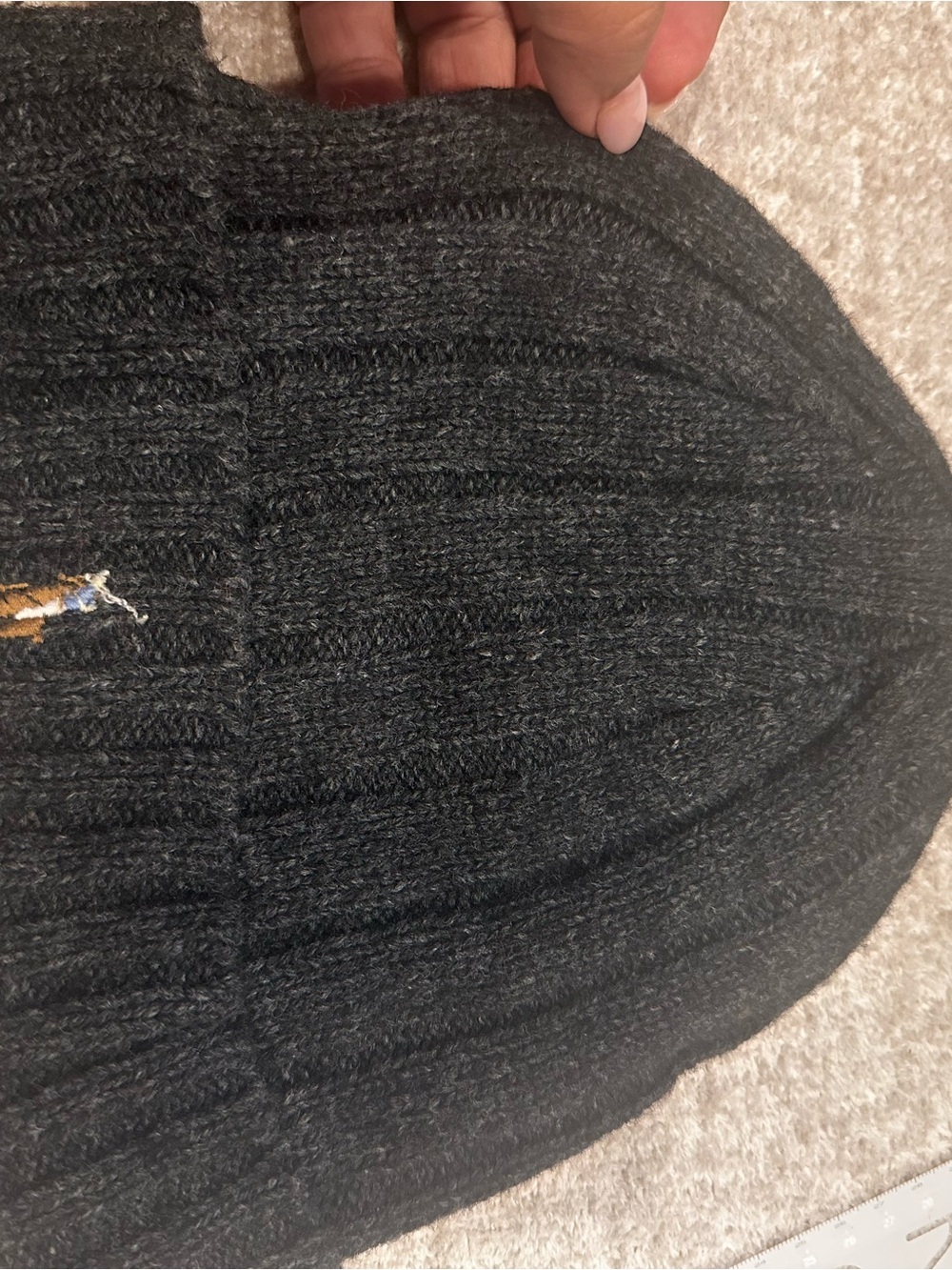 Polo by Ralph Lauren Charcoal Gray Ribbed Knit Beanie